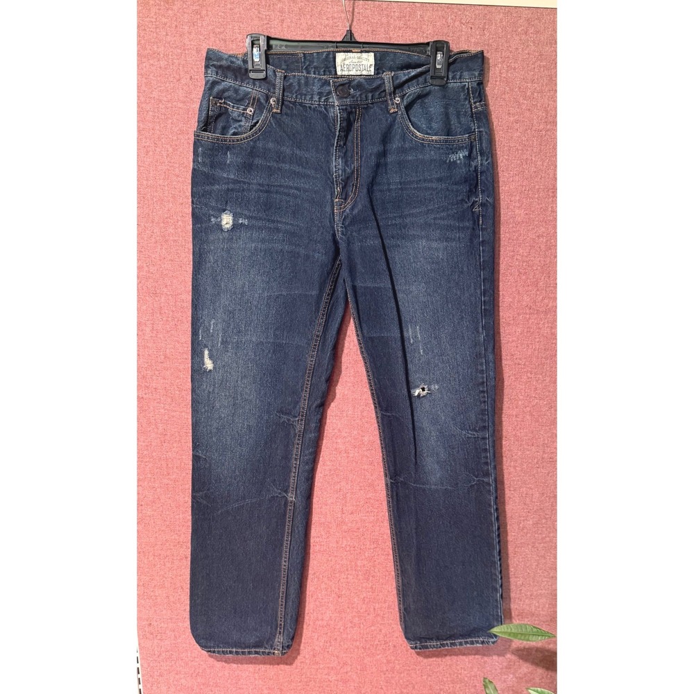 Aeropostale Essex Straight Leg Jeans Men 32x32 Dark‎ Wash Distressed Denim Y2K